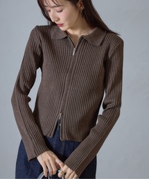 【ZOZO限定】襟付きダブルラメジップニット
