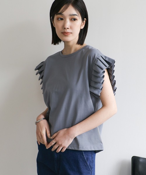 select MOCA Et(セレクトモカエト)の「【Et】プリーツスリーブTシャツ(Tシャツ/カットソー・レディース・ホワイト/ブラック/グレー・FREE)」の7枚目の写真