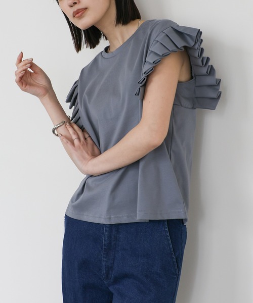 select MOCA Et(セレクトモカエト)の「【Et】プリーツスリーブTシャツ(Tシャツ/カットソー・レディース・ホワイト/ブラック/グレー・FREE)」の8枚目の写真