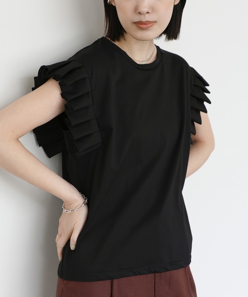 select MOCA Et(セレクトモカエト)の「【Et】プリーツスリーブTシャツ(Tシャツ/カットソー・レディース・ホワイト/ブラック/グレー・FREE)」の15枚目の写真