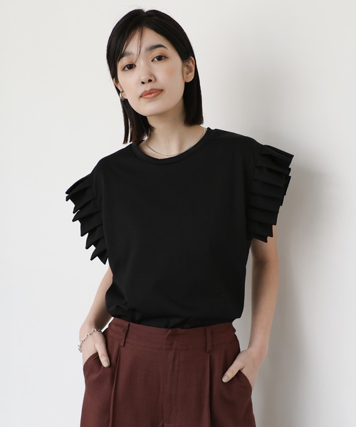 select MOCA Et(セレクトモカエト)の「【Et】プリーツスリーブTシャツ(Tシャツ/カットソー・レディース・ホワイト/ブラック/グレー・FREE)」の13枚目の写真