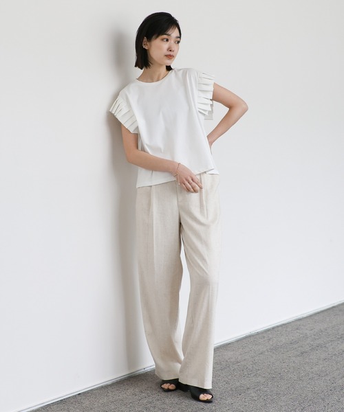 select MOCA Et(セレクトモカエト)の「【Et】プリーツスリーブTシャツ(Tシャツ/カットソー・レディース・ホワイト/ブラック/グレー・FREE)」の6枚目の写真