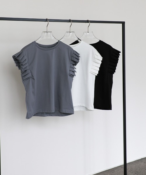 select MOCA Et(セレクトモカエト)の「【Et】プリーツスリーブTシャツ(Tシャツ/カットソー・レディース・ホワイト/ブラック/グレー・FREE)」の22枚目の写真