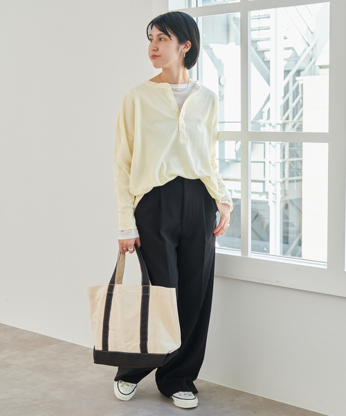 Spick & Span（スピックアンドスパン）の「別注 Hanes / ヘインズ Thermal Henly Neck（Tシャツ/カットソー・レディース・サックスブルー/マスタード・MEDIUM）」の8枚目の写真