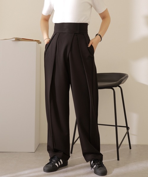 tuck wide curved pants /ハイウエスト タック カーブ ワイド