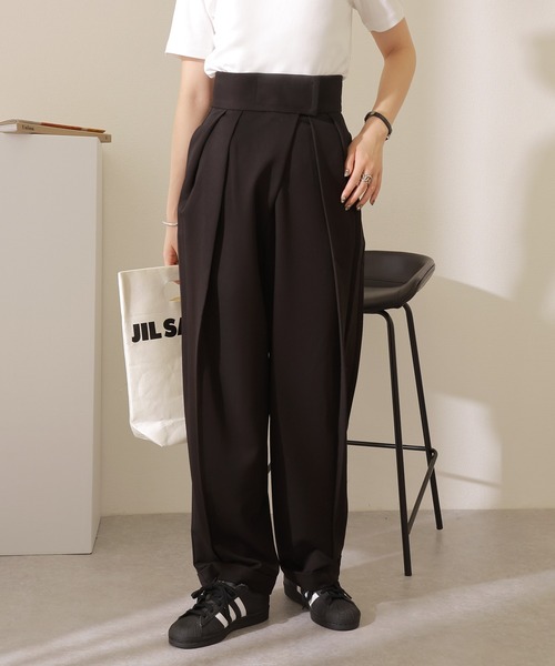 tuck wide curved pants /ハイウエスト タック カーブ ワイド