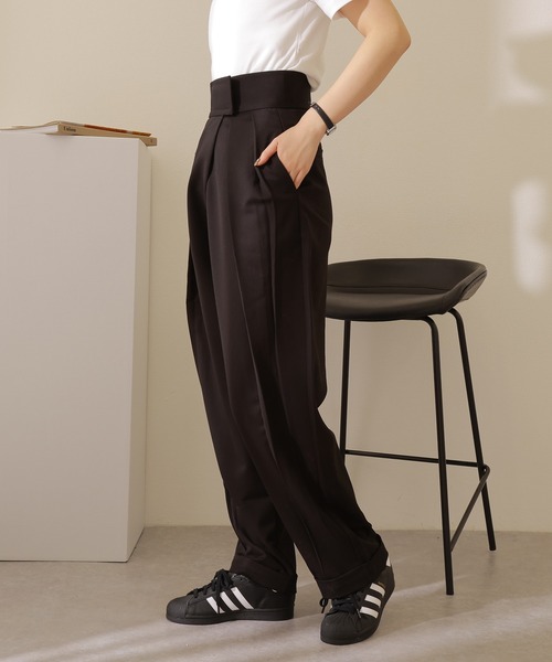 tuck wide curved pants /ハイウエスト タック カーブ ワイド