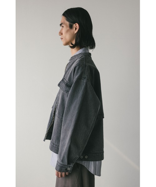 STYLEMIXER(スタイルミキサー)の「ノーカラーデニムジャケット(デニムジャケット・メンズ・ブラック/ライトブルー・MEDIUM/LARGE)」の6枚目の写真