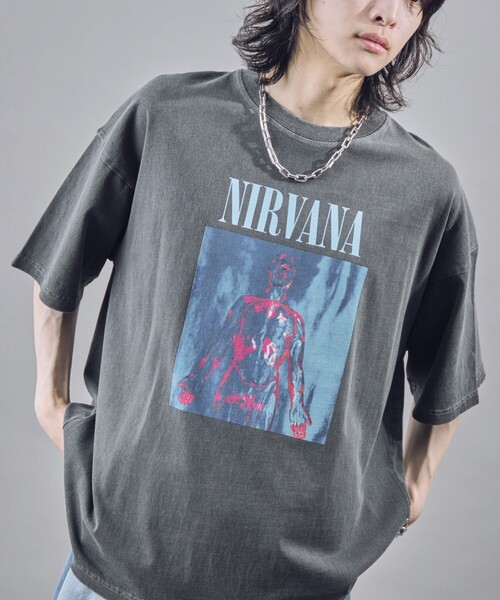 PUBLUX(パブリュクス)の「PUBLUX/パブリュクス NIRVANA SLIVER ピグメントTシャツ(限定展開)(Tシャツ/カットソー・メンズ・ブラック・LARGE/MEDIUM/SMALL)」の1枚目の写真
