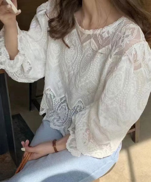 SallyLunn(サリーラン)の「【大人きれいめトップス♪】クルーネック総レースブラウス(シャツ/ブラウス・レディース・ホワイト/アイボリー・MEDIUM/LARGE)」の3枚目の写真