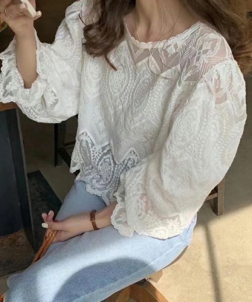 SallyLunn(サリーラン)の「【大人きれいめトップス♪】クルーネック総レースブラウス(シャツ/ブラウス・レディース・ホワイト/アイボリー・MEDIUM/LARGE)」の8枚目の写真