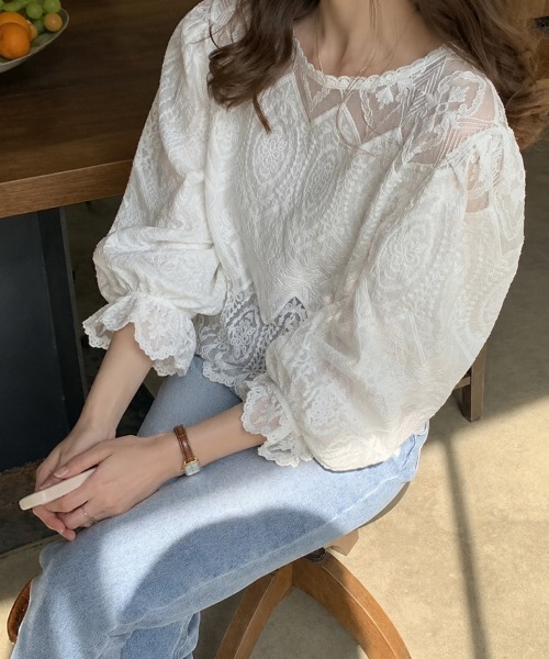 SallyLunn(サリーラン)の「【大人きれいめトップス♪】クルーネック総レースブラウス(シャツ/ブラウス・レディース・ホワイト/アイボリー・MEDIUM/LARGE)」の10枚目の写真