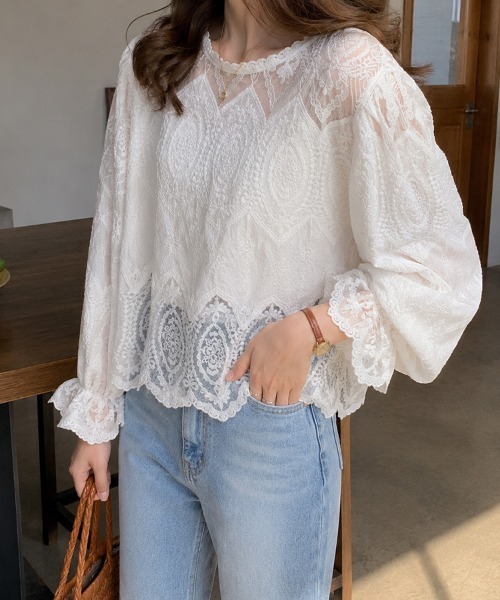 SallyLunn(サリーラン)の「【大人きれいめトップス♪】クルーネック総レースブラウス(シャツ/ブラウス・レディース・ホワイト/アイボリー・MEDIUM/LARGE)」の9枚目の写真