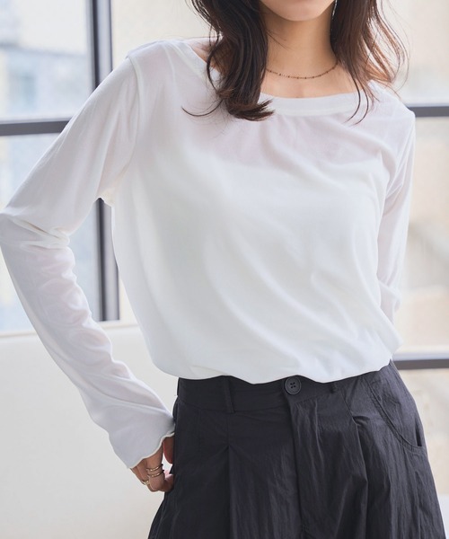 KOBE LETTUCE（コウベレタス）の「シアーベロアトップス（Tシャツ/カットソー・レディース・オフホワイト/グレー/ベージュ/チャコール/ピンク・M）」の2枚目の写真