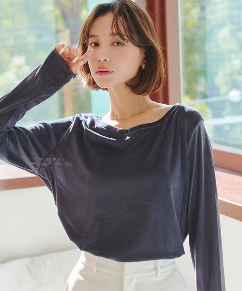 KOBE LETTUCE（コウベレタス）の「シアーベロアトップス（Tシャツ/カットソー・レディース・オフホワイト/グレー/ベージュ/チャコール/ピンク・M）」の18枚目の写真