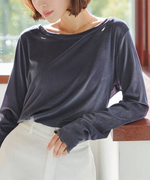 KOBE LETTUCE（コウベレタス）の「シアーベロアトップス（Tシャツ/カットソー・レディース・オフホワイト/グレー/ベージュ/チャコール/ピンク・M）」の9枚目の写真