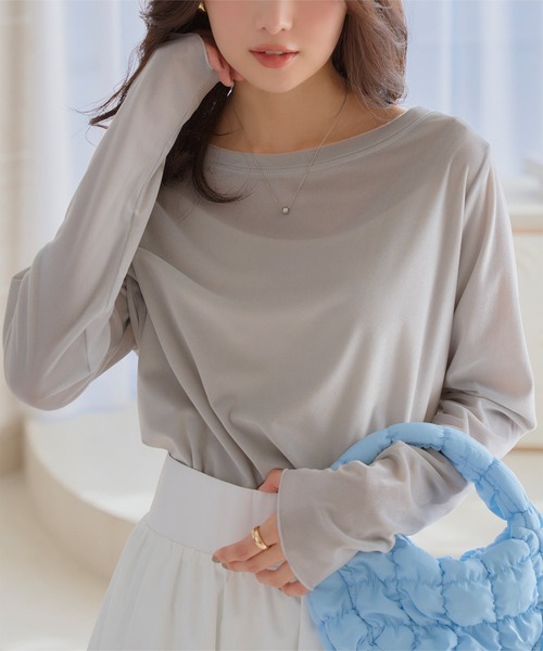 KOBE LETTUCE（コウベレタス）の「シアーベロアトップス（Tシャツ/カットソー・レディース・オフホワイト/グレー/ベージュ/チャコール/ピンク・M）」の13枚目の写真