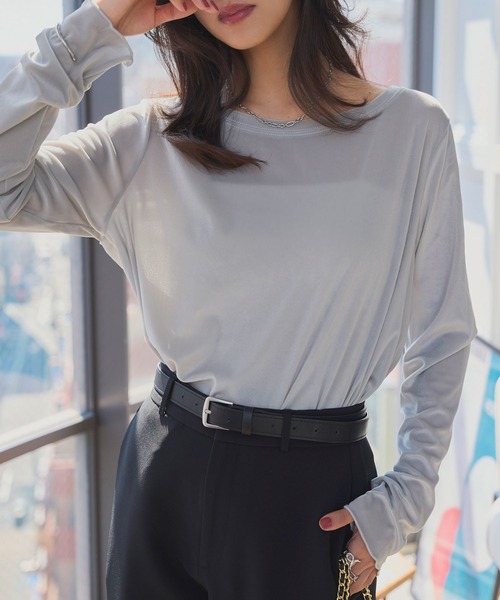 KOBE LETTUCE（コウベレタス）の「シアーベロアトップス（Tシャツ/カットソー・レディース・オフホワイト/グレー/ベージュ/チャコール/ピンク・M）」の12枚目の写真