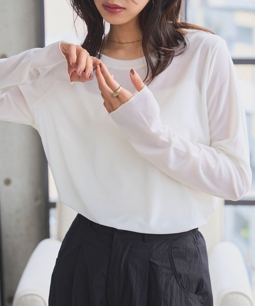 KOBE LETTUCE（コウベレタス）の「シアーベロアトップス（Tシャツ/カットソー・レディース・オフホワイト/グレー/ベージュ/チャコール/ピンク・M）」の10枚目の写真