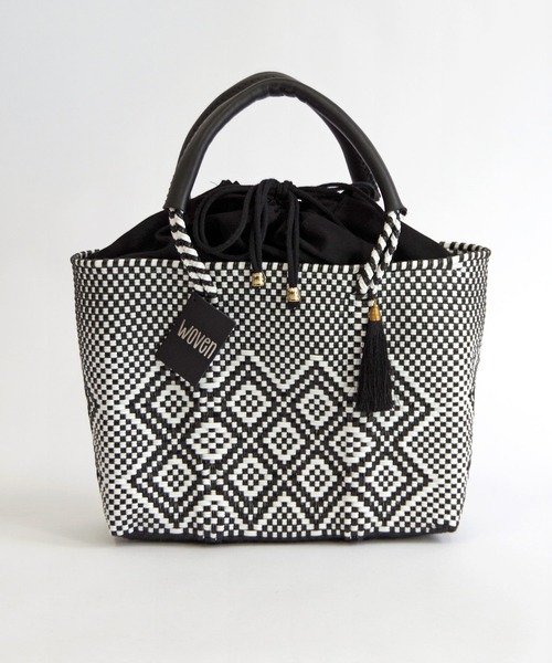 WOVEN(ウーヴン)の「WOVEN (ウーヴン) /スモールドローストリングトート メキシコ製 バスケットバッグ メルカドバッグ かごバッグ レザーハンドル 巾着コットンライニング(かごバッグ・レディース・ブラック×ホワイト/ブラウン/ブルー系その他/ブラック系その他/ダークグリーン/ブラウン系その他・FREE)」の17枚目の写真