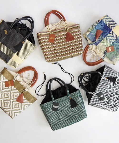 WOVEN(ウーヴン)の「WOVEN (ウーヴン) /スモールドローストリングトート メキシコ製 バスケットバッグ メルカドバッグ かごバッグ レザーハンドル 巾着コットンライニング(かごバッグ・レディース・ブラック×ホワイト/ブラウン/ブルー系その他/ブラック系その他/ダークグリーン/ブラウン系その他・FREE)」の16枚目の写真