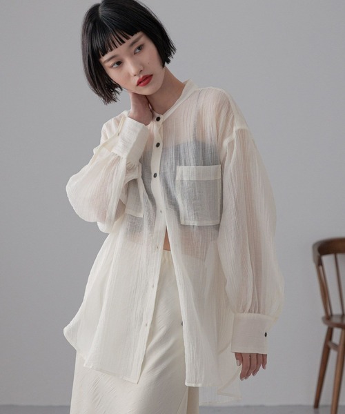 LOWRYS FARM（ローリーズファーム）の「バンドシアーシャツＬＳ　289340（シャツ/ブラウス・レディース・ピンク/アイボリー/ブラック/ブルー・FREE）」の2枚目の写真