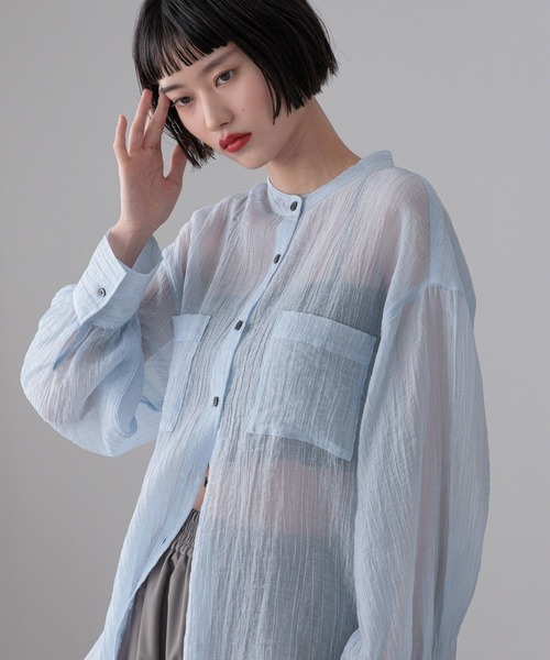 LOWRYS FARM（ローリーズファーム）の「バンドシアーシャツＬＳ　289340（シャツ/ブラウス・レディース・ピンク/アイボリー/ブラック/ブルー・FREE）」の7枚目の写真