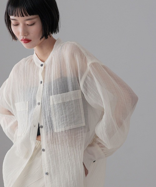 LOWRYS FARM（ローリーズファーム）の「バンドシアーシャツＬＳ　289340（シャツ/ブラウス・レディース・ピンク/アイボリー/ブラック/ブルー・FREE）」の19枚目の写真