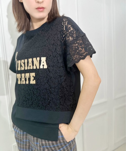 AVIE(アビィ)の「カバーデザインレース切替プリントTEE(Tシャツ/カットソー・レディース・オフホワイト/ブラック・38)」の1枚目の写真