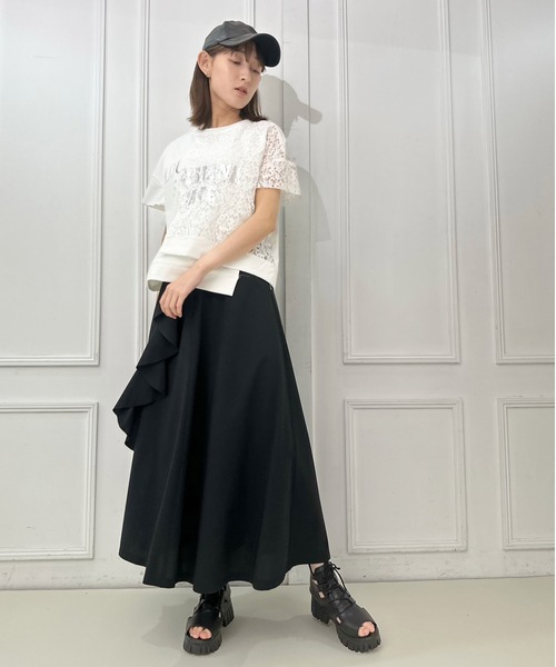 AVIE(アビィ)の「カバーデザインレース切替プリントTEE(Tシャツ/カットソー・レディース・オフホワイト/ブラック・38)」の7枚目の写真