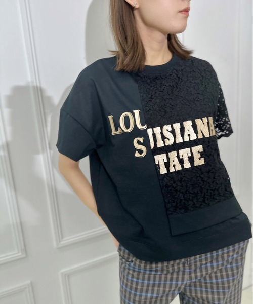 tシャツ カバーデザインレース切替プリントTEE レディース カバーデザインレース切替プリントTEE（Tシャツ/カットソー