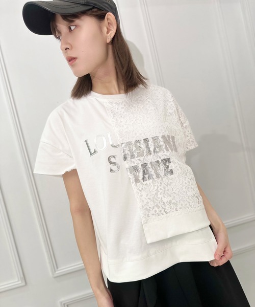 カバーデザインレース切替プリントTEE（Tシャツ/カットソー