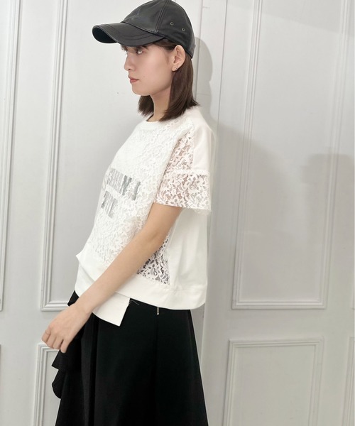カバーデザインレース切替プリントTEE（Tシャツ/カットソー
