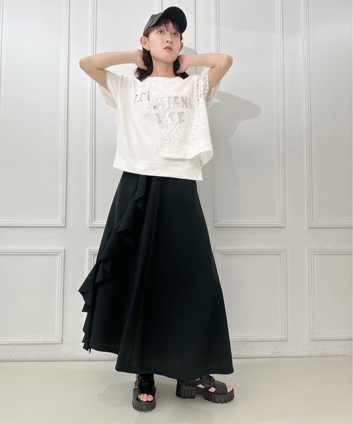 AVIE(アビィ)の「カバーデザインレース切替プリントTEE(Tシャツ/カットソー・レディース・オフホワイト/ブラック・38)」の21枚目の写真