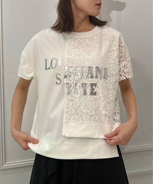 tシャツ カバーデザインレース切替プリントTEE レディース カバーデザインレース切替プリントTEE（Tシャツ/カットソー