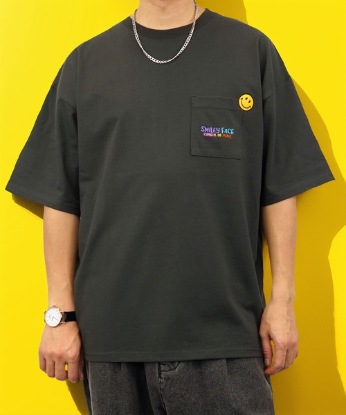 SMILEY FACE サガラ刺繍 オーバーサイズTシャツ UVカット