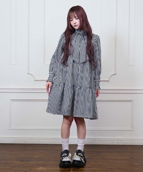 美品✨ヘイヘイ あのちゃん着用　ティアード　チェック　リボン　ワンピース　S セール】フリルリボンティアードワンピース（ワンピース