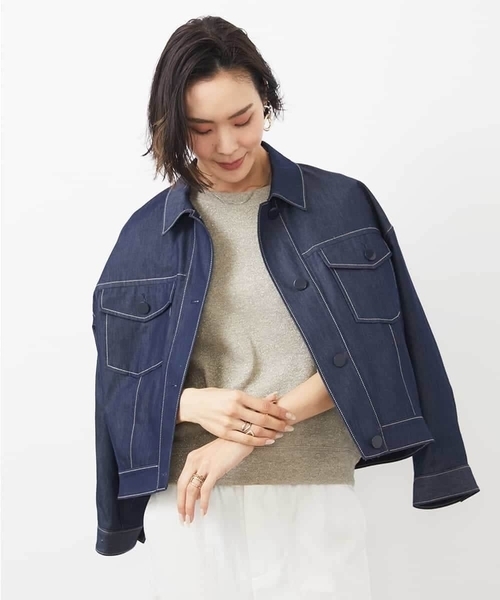 MICHEL KLEIN(ミッシェル・クラン)の「デニムライクブルゾン(デニムジャケット・レディース・ネイビー/ホワイト・38)」の2枚目の写真