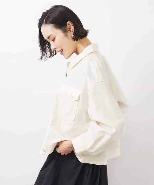 MICHEL KLEIN(ミッシェル・クラン)の「デニムライクブルゾン(デニムジャケット・レディース・ネイビー/ホワイト・38)」の1枚目の写真