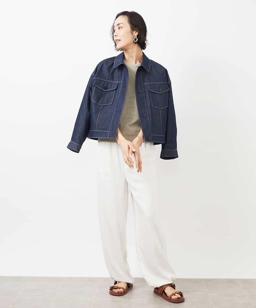 MICHEL KLEIN(ミッシェル・クラン)の「デニムライクブルゾン(デニムジャケット・レディース・ネイビー/ホワイト・38)」の3枚目の写真