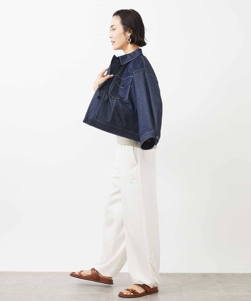 MICHEL KLEIN(ミッシェル・クラン)の「デニムライクブルゾン(デニムジャケット・レディース・ネイビー/ホワイト・38)」の4枚目の写真