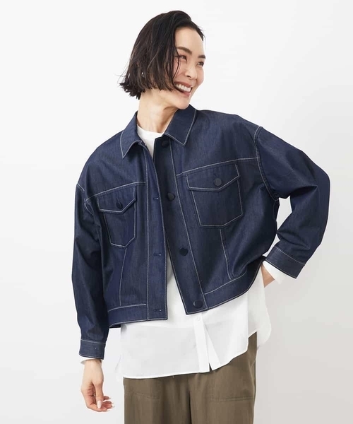 MICHEL KLEIN(ミッシェル・クラン)の「デニムライクブルゾン(デニムジャケット・レディース・ネイビー/ホワイト・38)」の5枚目の写真