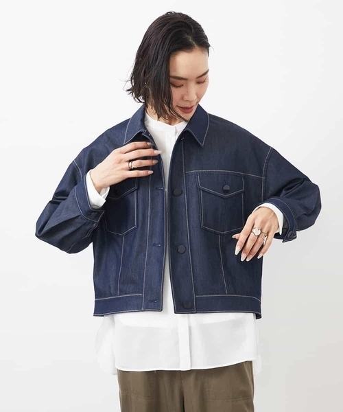 MICHEL KLEIN(ミッシェル・クラン)の「デニムライクブルゾン(デニムジャケット・レディース・ネイビー/ホワイト・38)」の6枚目の写真