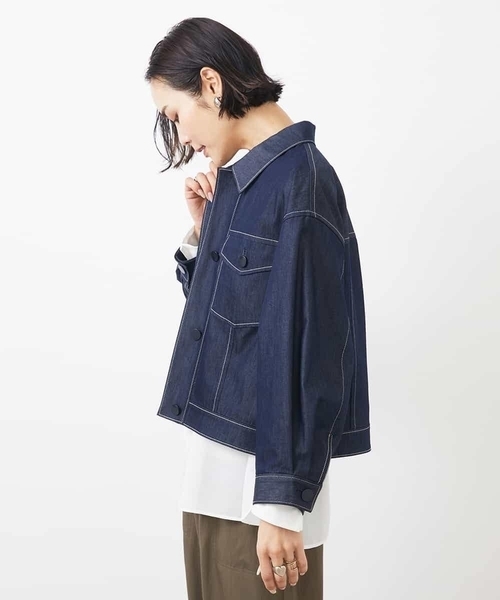 MICHEL KLEIN(ミッシェル・クラン)の「デニムライクブルゾン(デニムジャケット・レディース・ネイビー/ホワイト・38)」の7枚目の写真