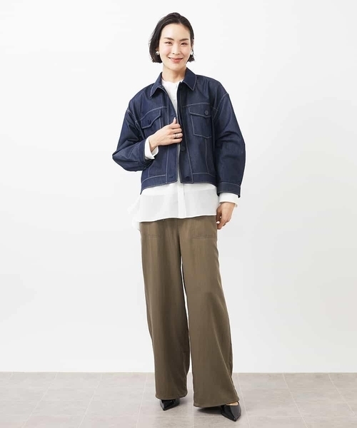 MICHEL KLEIN(ミッシェル・クラン)の「デニムライクブルゾン(デニムジャケット・レディース・ネイビー/ホワイト・38)」の8枚目の写真