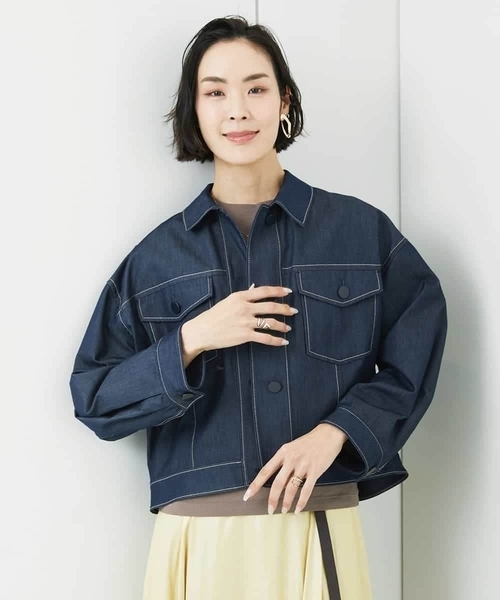 MICHEL KLEIN(ミッシェル・クラン)の「デニムライクブルゾン(デニムジャケット・レディース・ネイビー/ホワイト・38)」の12枚目の写真