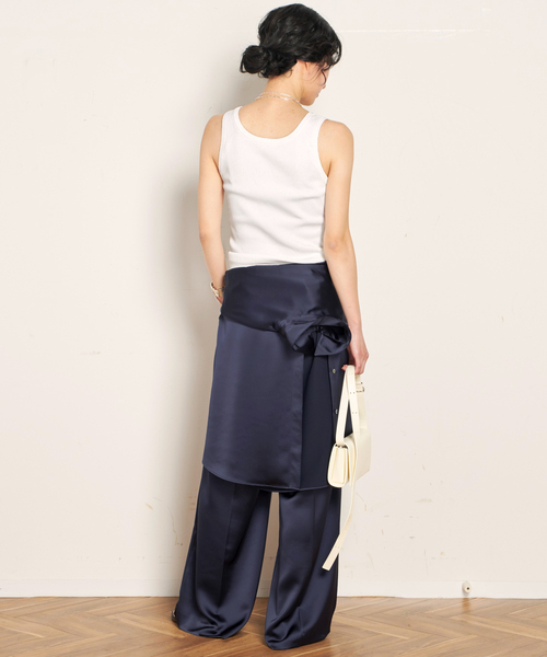 AP STUDIO サテン黒ボタン付きシャツ　新品 サテンシャツ（シャツ／ブラウス）｜AP STUDIO（エーピーストゥディオ