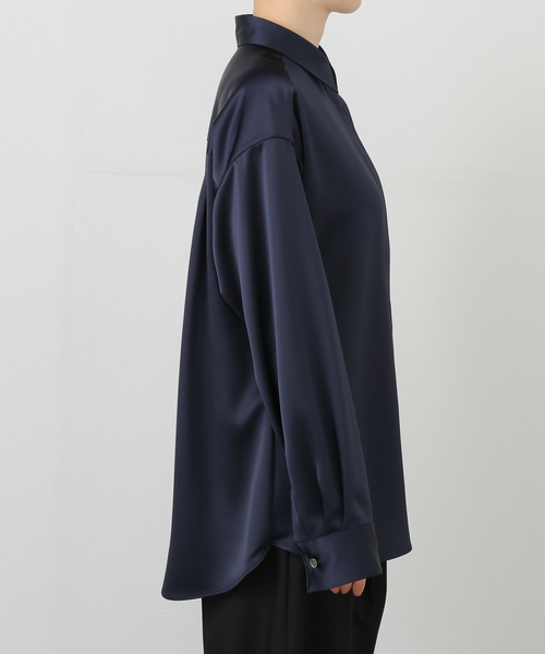 AP STUDIO サテン黒ボタン付きシャツ　新品 サテンシャツ（シャツ/ブラウス）｜AP STUDIO（エーピーストゥディオ