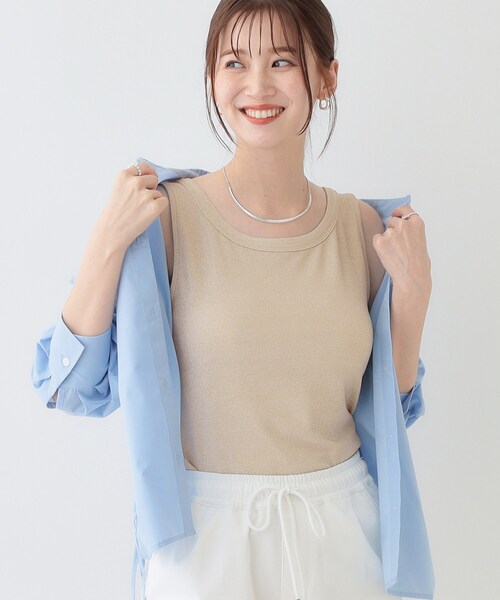 DRESKIP(ドレスキップ)の「【高レビュー/S-LL】大人ヘルシーなスタイルに ラメタンクトップ(タンクトップ・レディース・ゴールド/ブラック/ライトブルー/シルバー・01/02/03/04)」の4枚目の写真