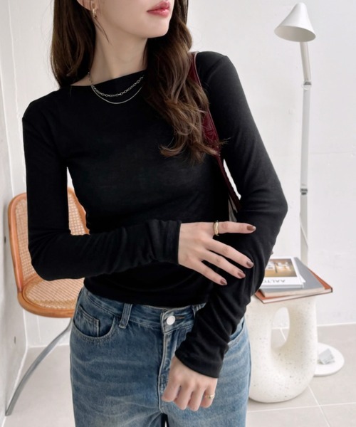 Eclat one(エクラワン)の「【Eclat one】バックシャン シアーデザイン カットソー(Tシャツ/カットソー・レディース・グレー/ブラック/ホワイト・FREE)」の1枚目の写真